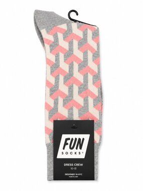 Fun Socks Gray Geometric Dress Socks NWT | Pink & Cream Print | Sz 10-13